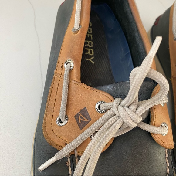 SPERRY TOP SIDERS TEO TONE BLUE TAN LEATHER BOAT SHOES SIZE 10 - Picture 4 of 9